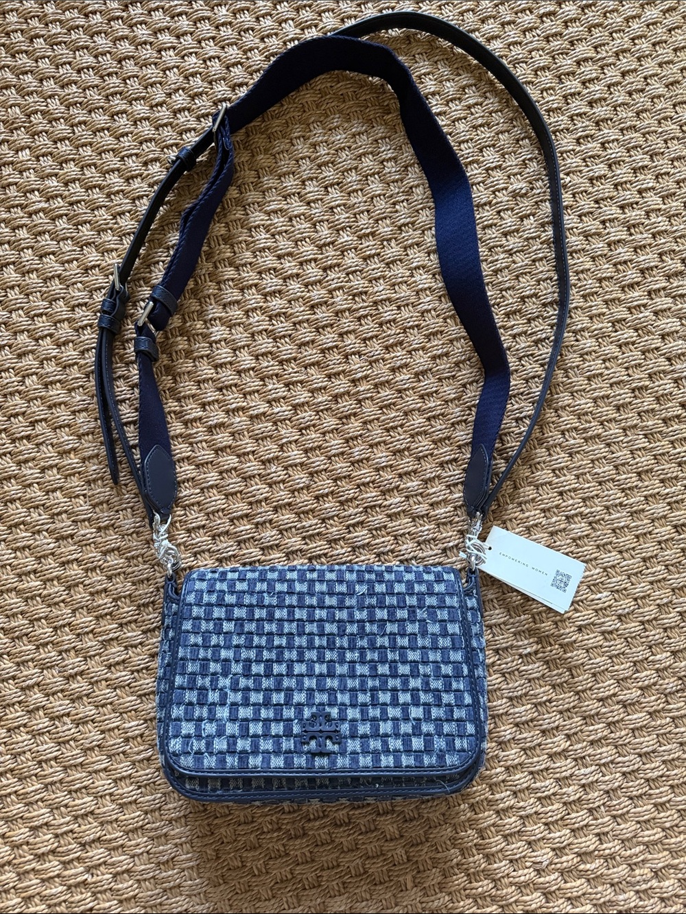 Tory Burch Thea Denim Flap Blue Woven Crossbody Bag